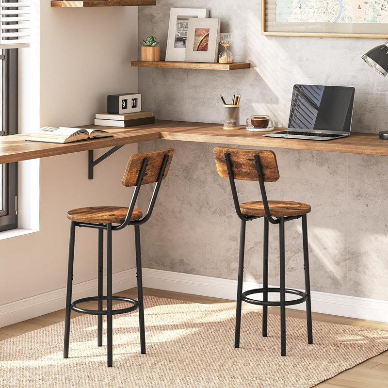 Corrigan Studio Bar Stools Set Of 2 Bar Stools With Footrest And Back Bar Chairs For Kitchen Island Dining Room Counter Height Bar Stools Easy To Assemble Rustic Brown And Black Wayfair